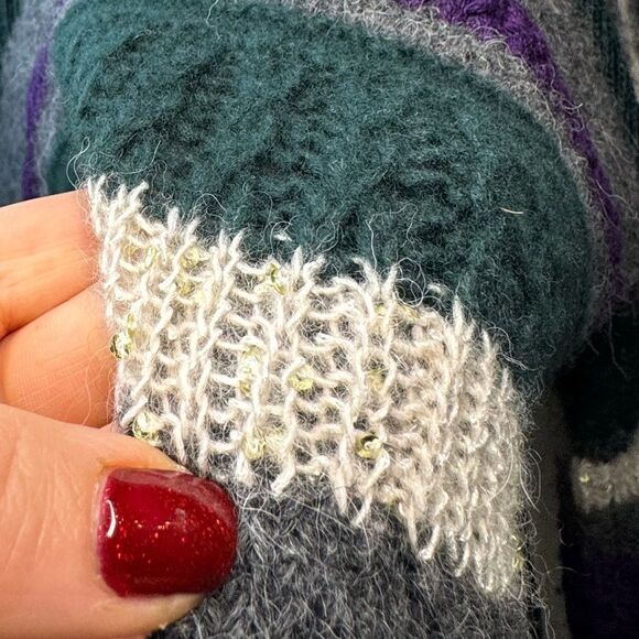 Per Se Merino Wool women’s luxury open front long cardigan size M-L green purple - Picture 13 of 17